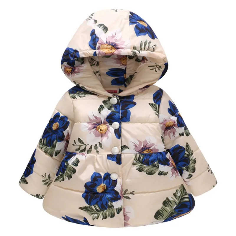 

Girls Winter Orchid Print Button-down Jacket Fashion Cute Coat