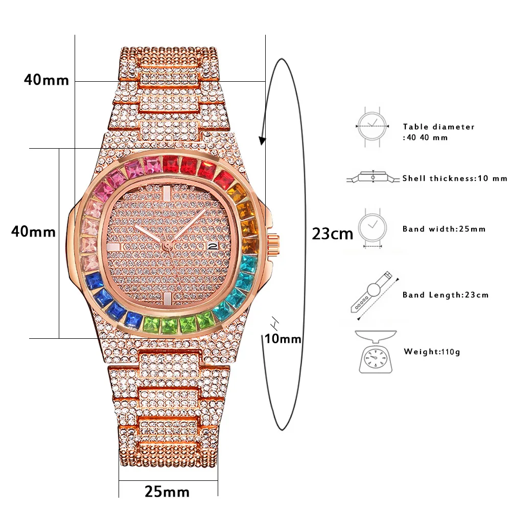 Necklace+Watch+Bracelet Miami Cuban Link Chain Big Gold Iced Out Rhinestone Bling Cubana Mens Hip Hop Jewelry Choker Watches Men | Украшения