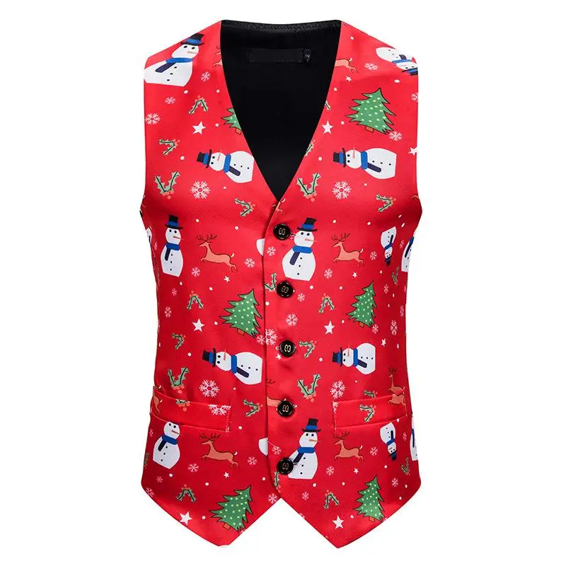 

Green Christmas Vest Men 2019 Brand New 3D Candy Cane Print Waistcoat Mens Xmas Feliz navidad Party Tuxedo Vests Chaleco Hombre