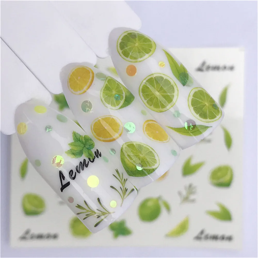 1 шт. фрукты модные Nail Art Наклейки для женщин белое платье с цветочным рисунком