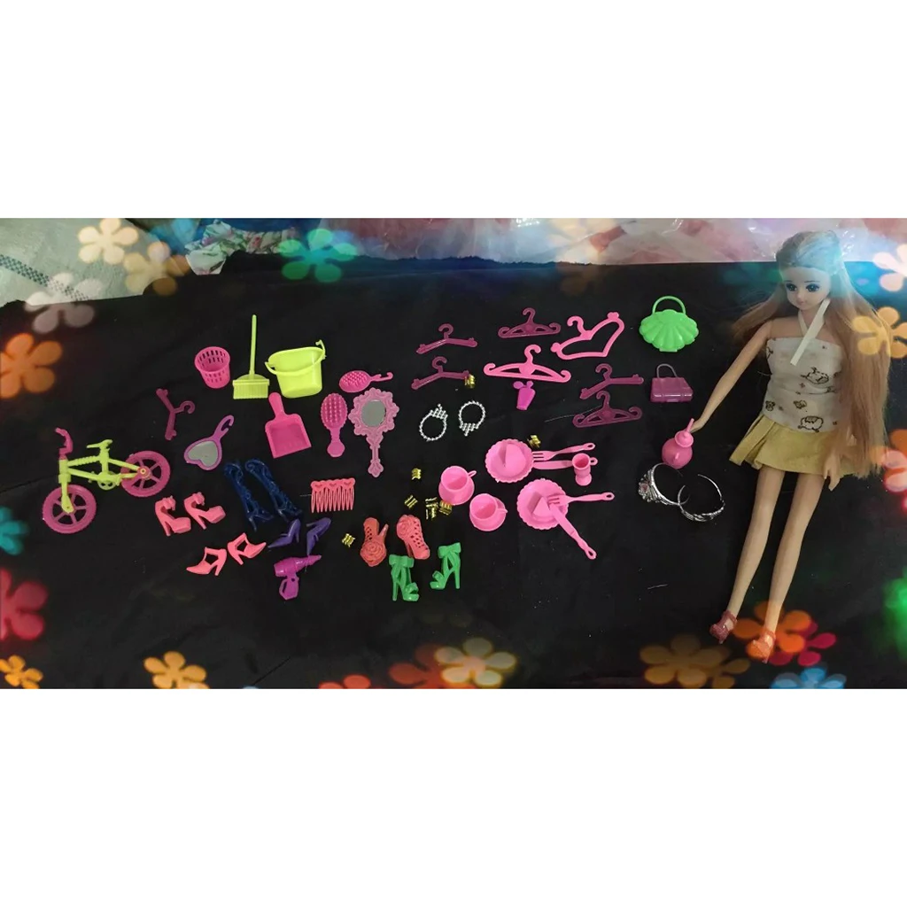 

55Pcs/pack Dolls Accessories Shoes Clothes Hangers Handbag For Dolls