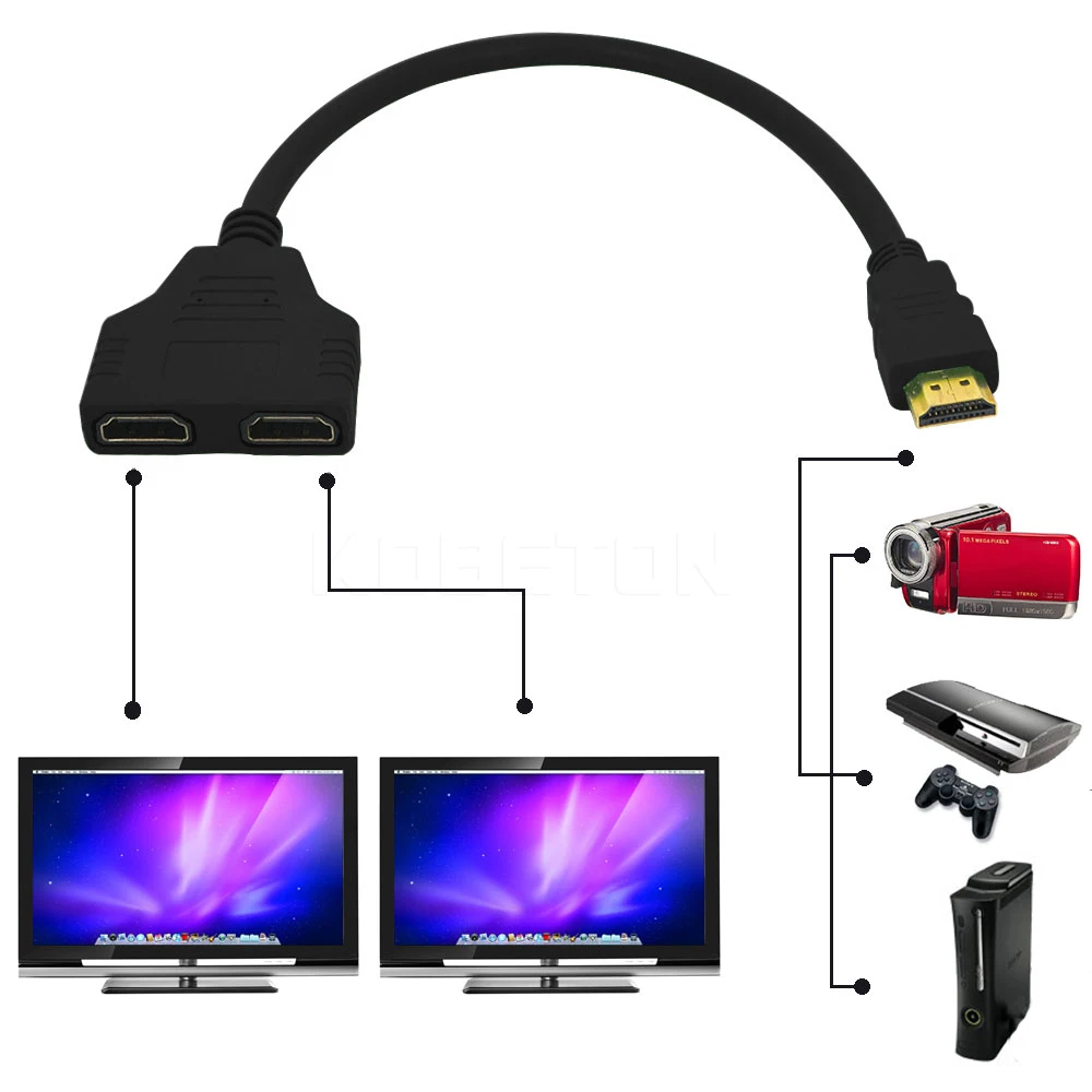 Разветвитель kebidu 1 в 2 HDMI совместимый адаптер штекер гнездо разветвитель двойной