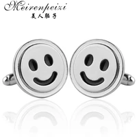 1 pair cute happy face cufflinks for women men wedding business cuff button fancy silver plated french shirt cuff link