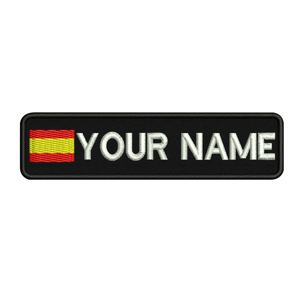 

Custom Spain Flag Name Tags Patch Embroidered Iron on Hook Backing