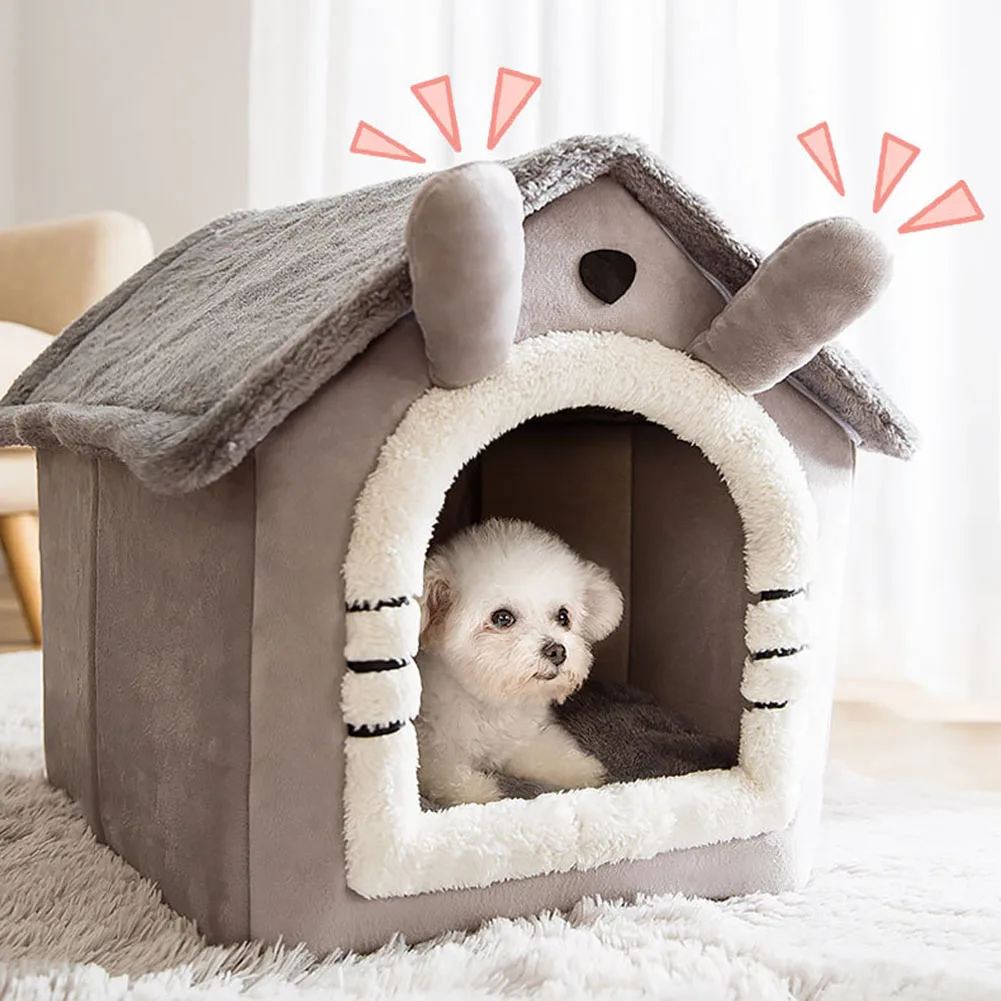 

Cat Bed Sleep House Warm Cave Dog Cat House Removable Cushion Indoor Enclosed Warm Cozy Kennel Tent Plush Sleeping Nest Basket