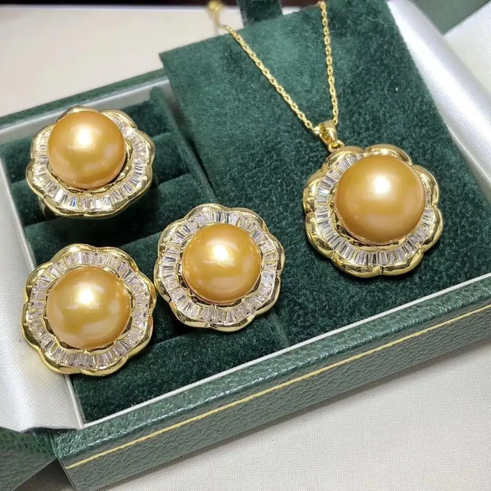 Женский жемчужный комплект D510 набор ювелирных украшений из золотистого жемчуга