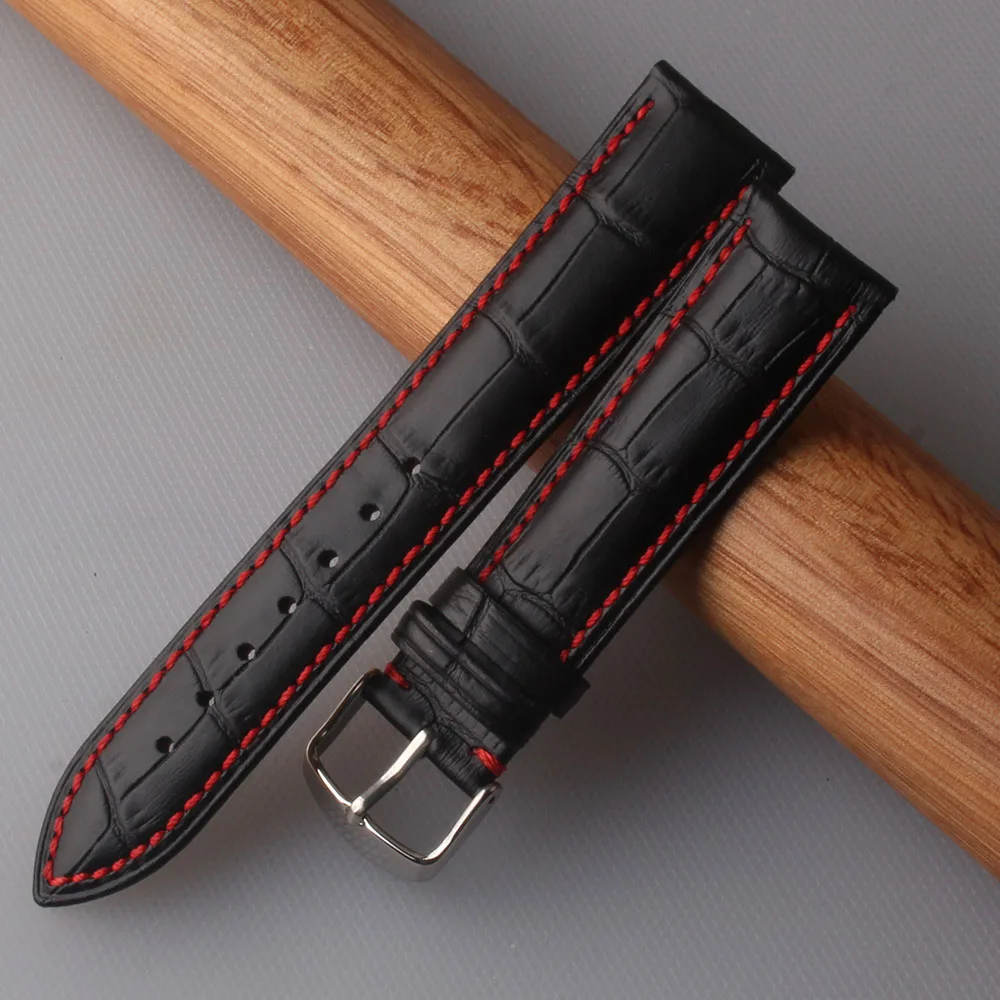 

20mm 22mm Genuine Leather Watchband Strap With Red Line Stitch Watch Accessories Watch band Strap for Brand Hours men women band