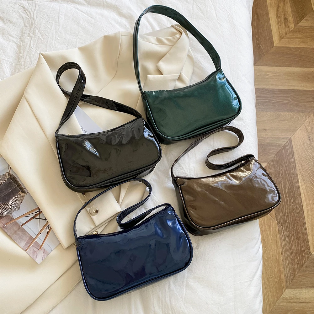 

Female Baguette Handbags with Patent Leather Design Tote PU Leather Embossing Shoulder Underarm Bags for Shopping