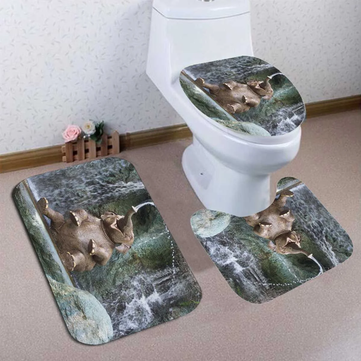 4 шт./компл. ванная комната набор 3D печать животных Слон занавеска для душа s ткань