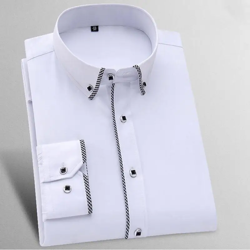 цена New Arrival Plaid Rim Button Down Collar Long Sleeve Slim Fit Easy Care Good Quality Solid Formal Business Men Dress Shirts