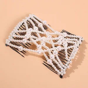 Большая маленькая жемчужная Волшебная заколка для волос, искусственные расчески, бусины, растягивающаяся Двусторонняя заколка для пучка, французский твист-держатель, женские аксессуары для волос