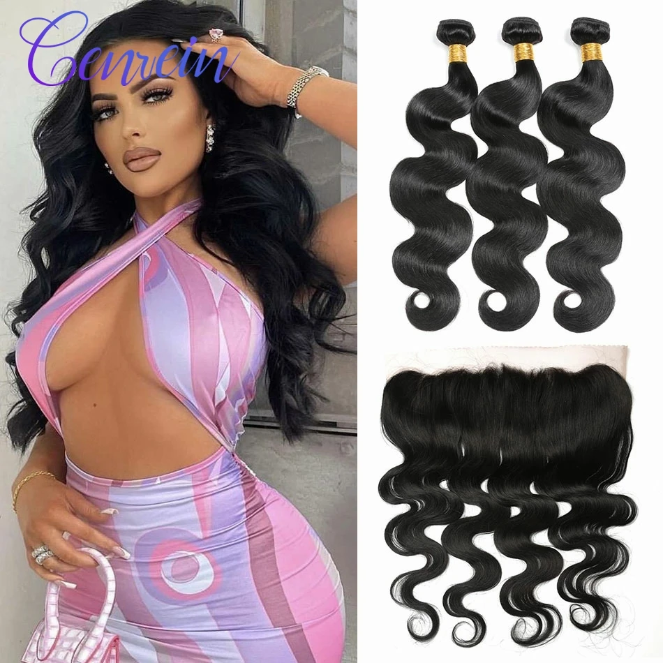 

Transparent Lace Indian Hair Weave Bundles Body Wave Bundles With Frontal Human Hair 3 Bundles With Closure Frontal Remy