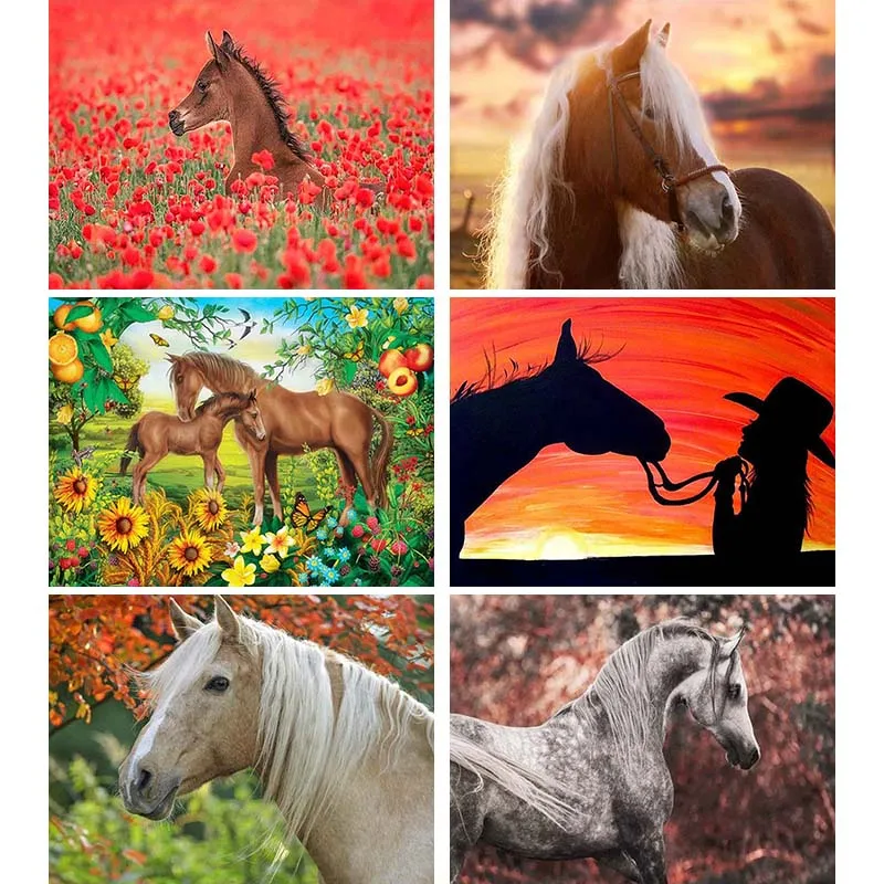 

Алмазная вышивка, алмазная картина лошади с весенними цветами, мозаичные бусины для украшения стен M24