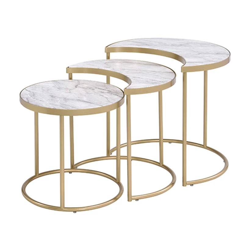 

3Pcs Marble Table Living Room Coffee Table Pack Nesting Tables Faux Marble & Gold Table Furniture Kit