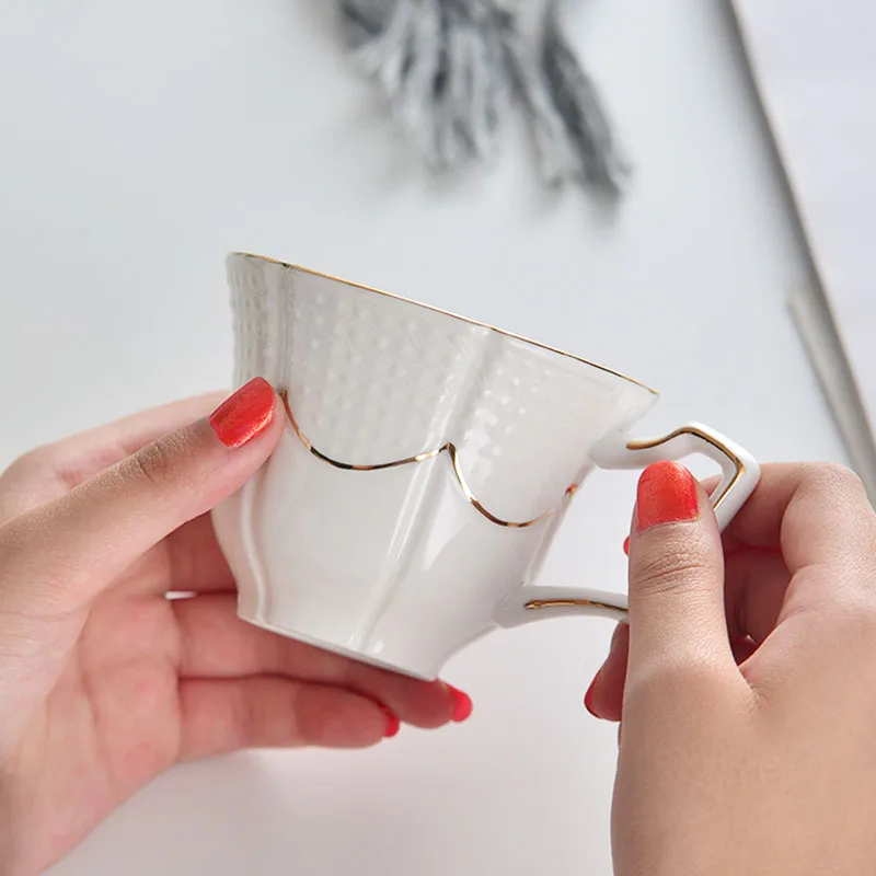 Ceramic Cups And Saucers Coffee Set Continental Tea Cup Solid Color English Afternoon | Дом и сад