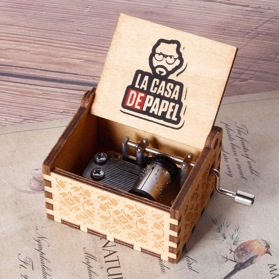 Античная деревянная музыкальная шкатулка с рукояткой LA CASA DE PAPEL Bella Hello Queen для
