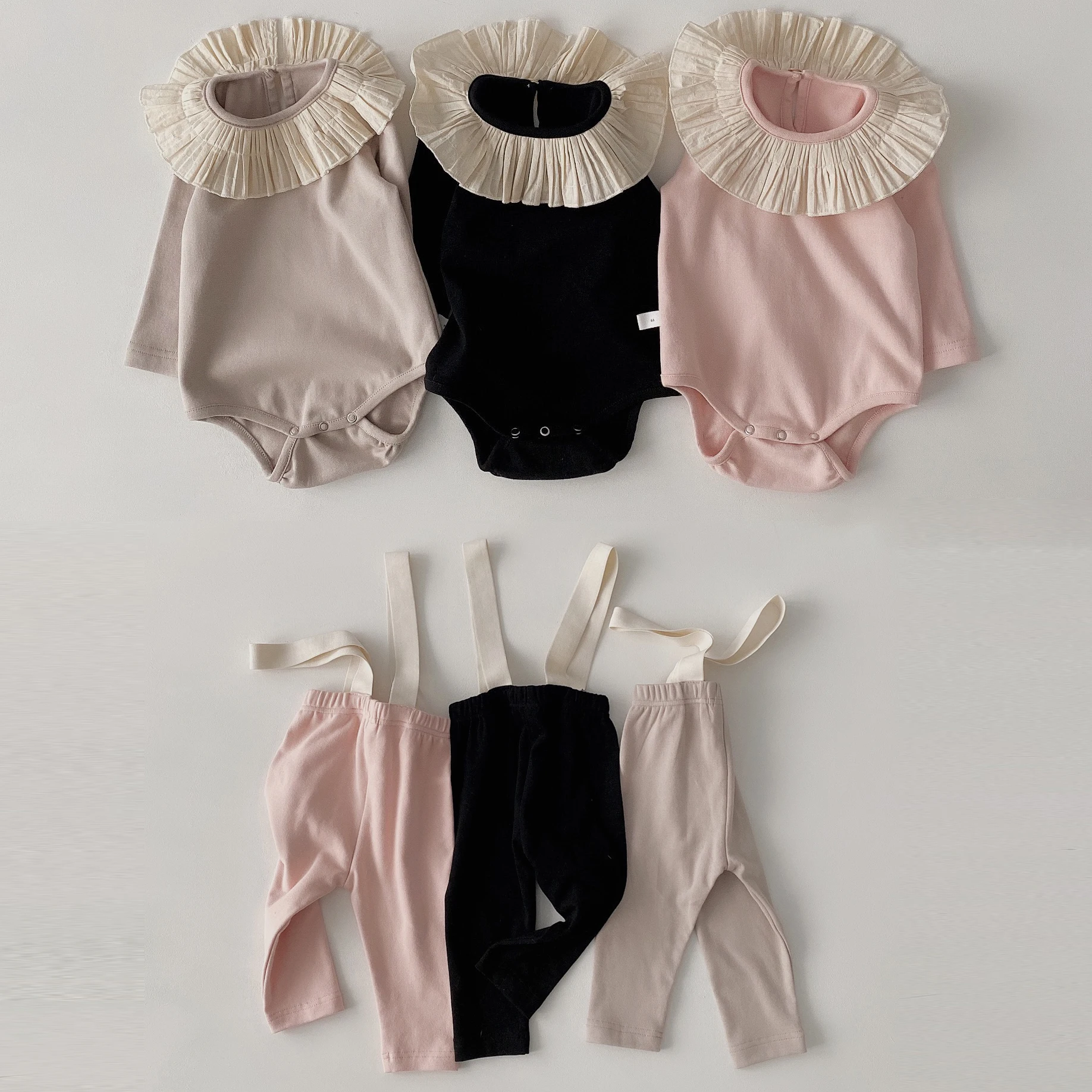 

2Pcs Baby Girl Romper Set with Pants Infant Outfits Autumn Spring Baby Ruffle Long Sleeve Tops Pants Baby Girl Clothing Sets