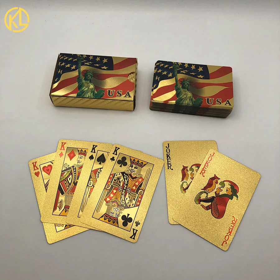 Statue Of Liberty Kelin Горячая водонепроницаемый USD100 Доллар дизайн 24 К золото покер игральные карты для новых азартных игр удовольствие или свадебные подарки - Цвет: Statue Of Liberty