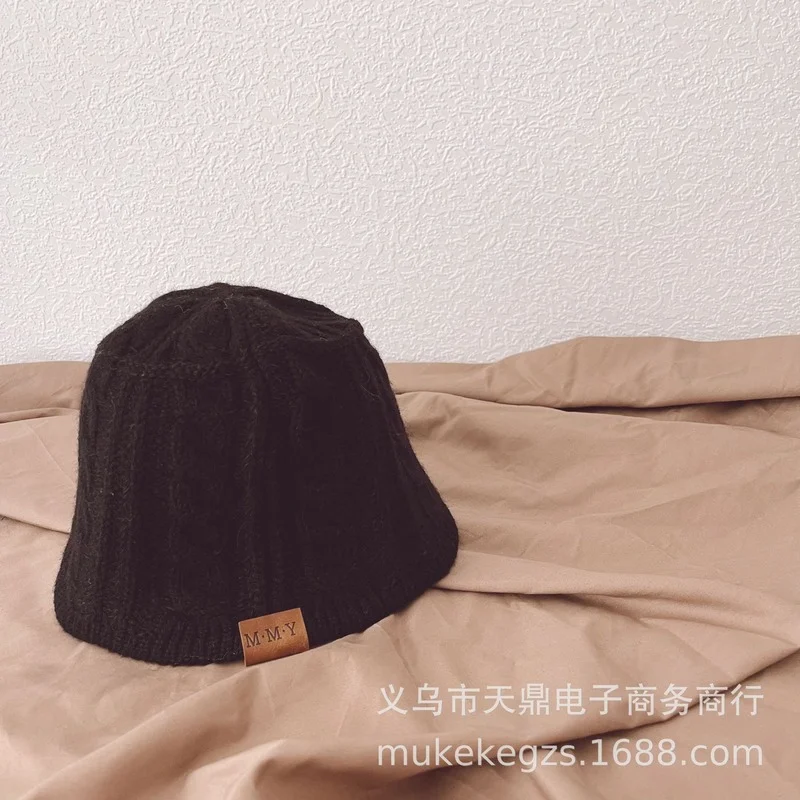 

Children Knitted Fisherman Hat Autumn and Winter Baby Cowhide Standard Twist Flat Bucket Hat Boys and Girls Basin Hats