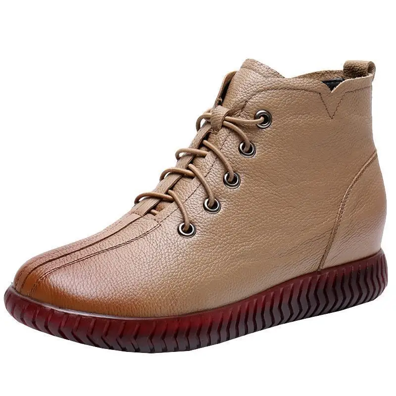 

Women's Oxford Shoes Fashion Split Leather Furry Boots Woman Winter Plush Sneakers Khaki Black Red Boots Female Women Mom Shoes