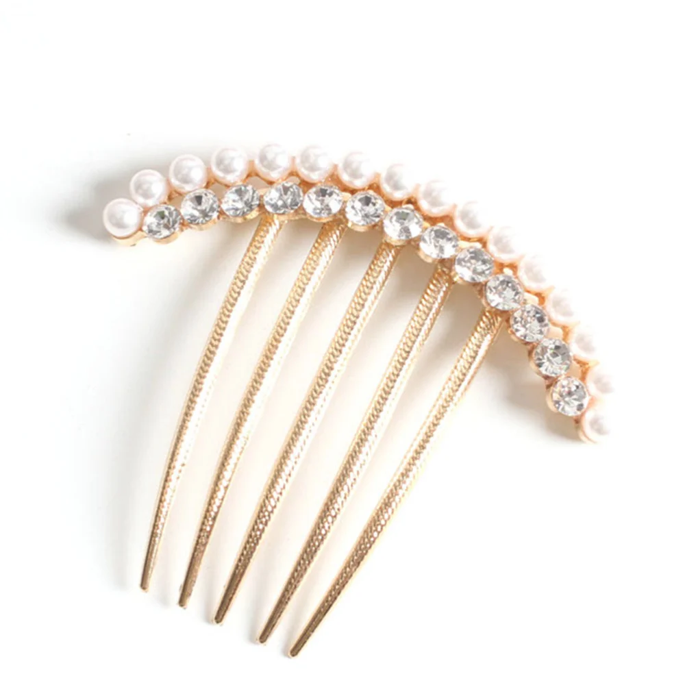 

2PCS Delicate Hair Comb Pearl Rhinestone Hairpin Alloy Bridal Insertion Comb Headdress for Hairstyling Wedding Decoration (Rando