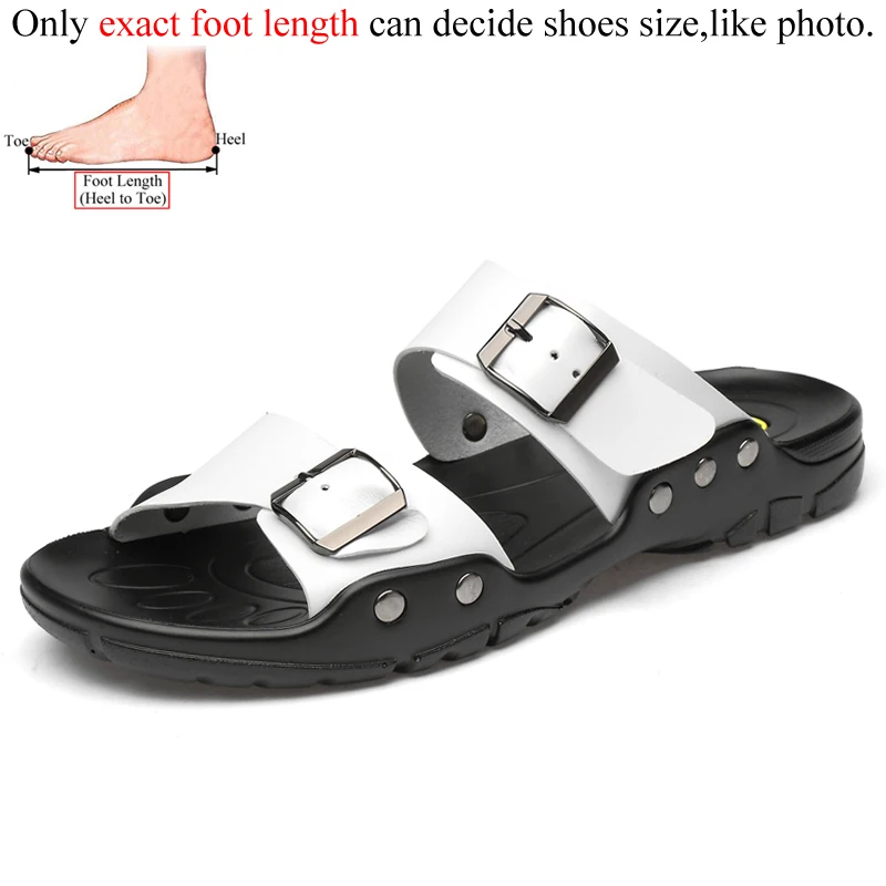 

Plus Big Size Men Leather Slippers Slides Summer Outdoor Beach Flat Slide Slipper Male White Black Yellow 49s 50s 51s 52s