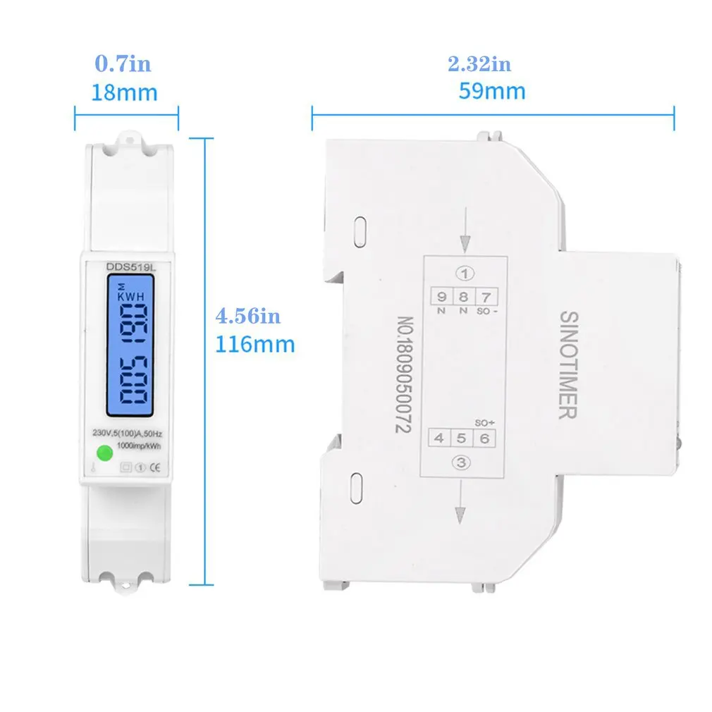 

Household Rail Single Phase Digital Display Electricity Power Consumption Wattmeter Energy Meter Watt KWh 5-32A 220V AC 50Hz