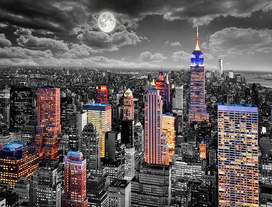 

JMINE Div 5D new York City skyline landscape Full Diamond Painting cross stitch kits art Scenic 3D paint by diamonds