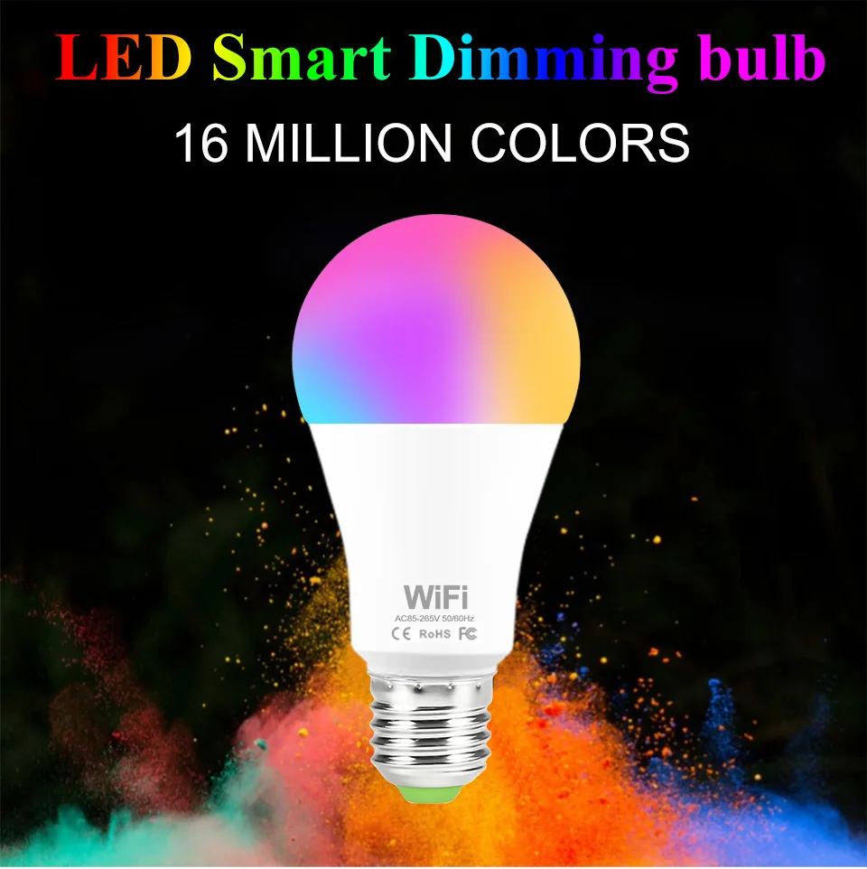 15 Вт 220 В WiFi умная лампа с регулируемой яркостью разноцветная E27 B22 RGB Светодиодная