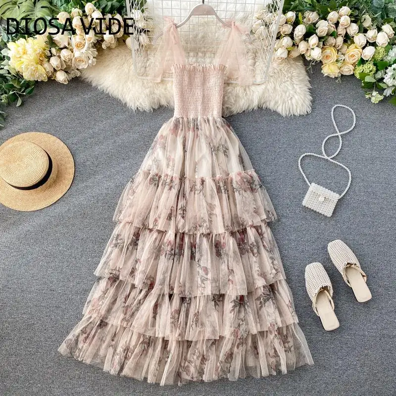 Сетчатое многослойное платье с подтяжками длинное трапеция для женщин лето