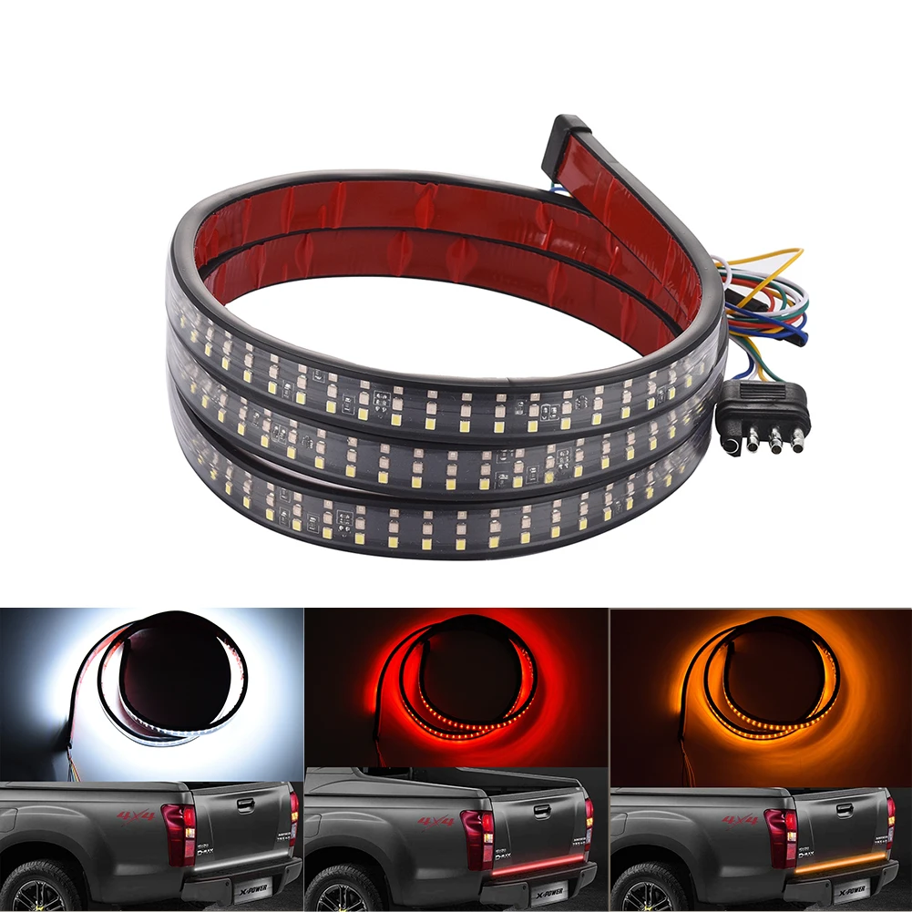 

12V Truck Tailgate Led Strip Light Bar Triple-Row Turn Signal Brake Reverse Backup Taillight Strip for Pickup SUV RV Trailer Car