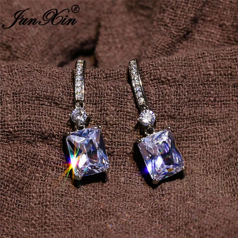 Женский Белый AAA циркон квадратные серьги для женщин серебро Цвет австрийский