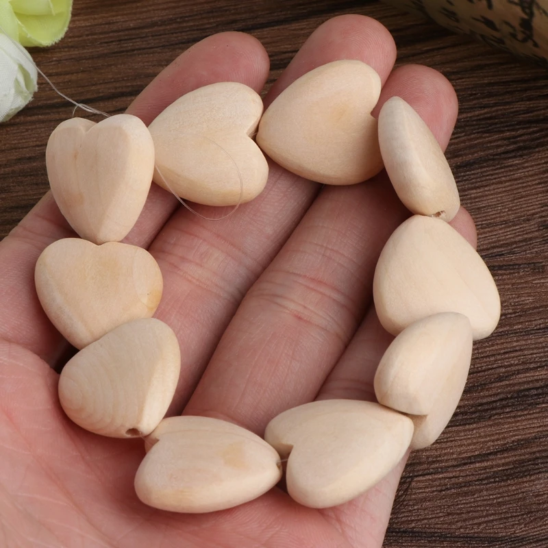 

Mini Wood Love Hearts Bead 20mm No Varnish DIY Beads Baby Teether Wooden Teething Beads 40JC