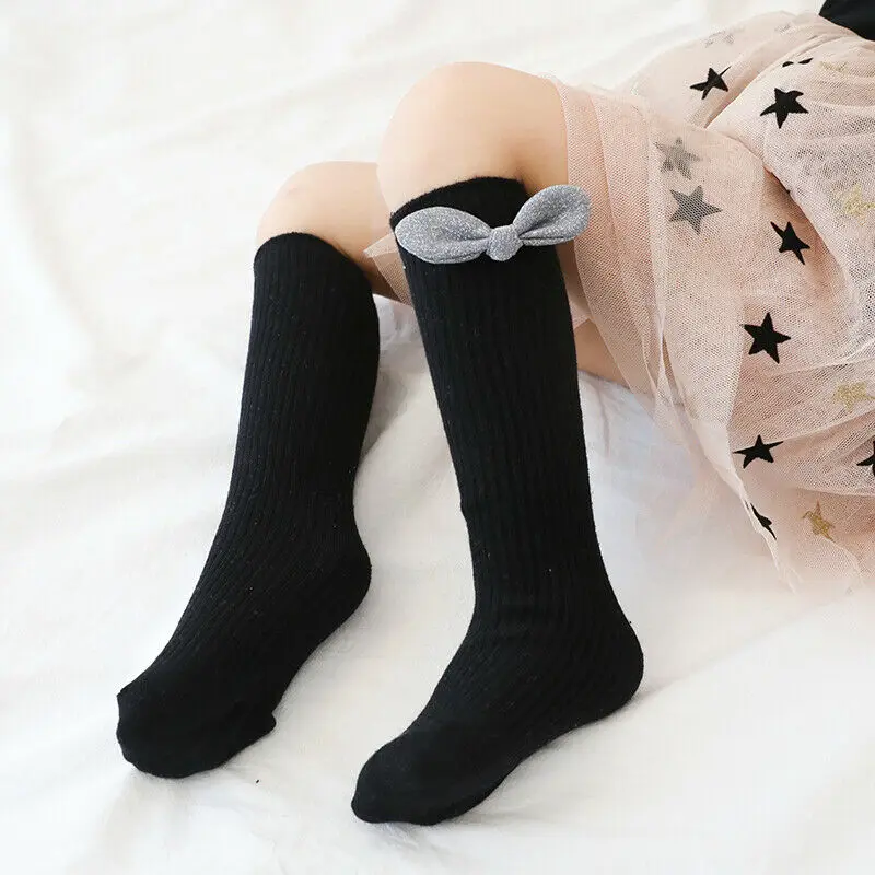 Calcetines hasta la rodilla para ni&ntilde;a, medias de princesa con lazo, botines de tubo largos hasta la rodilla, calcet&iacute;n acanalado s&oacute;lido con lazo, novedad-2