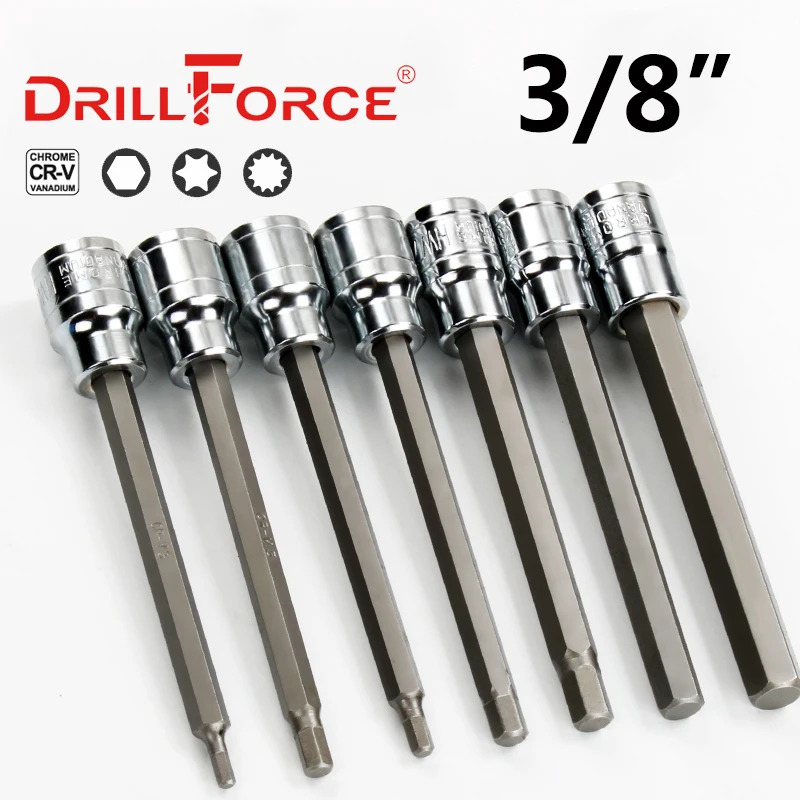 

Drillforce 3/8" Drive Torx Hexagon Spline Socket Bits CR-V 110mm Long Adapter Torque Spanner Ratchet Wrench Home Repair Tools