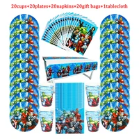 81pcs the avengers disposable tableware kids birthday party paper platecupnapkincandy gift bagstablecloth supplies for kids