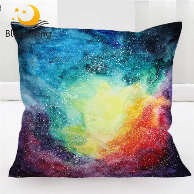 BlessLiving Space Cushion Cover Galaxy Pillow Case Cosmic Night Sky Decorative Pillow Cover 45x45cm Watercolor Kussenhoes 1