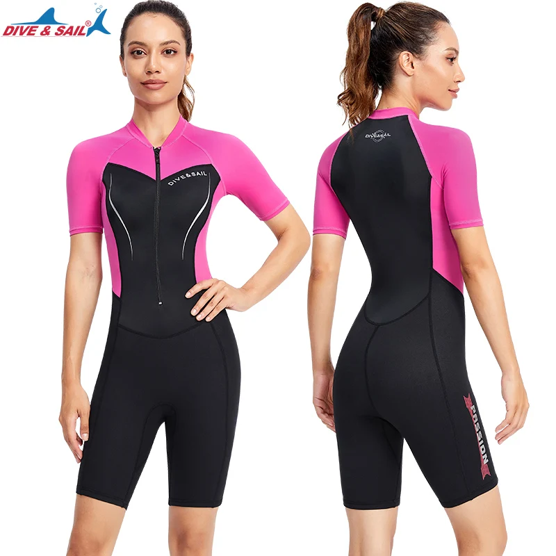 

Shorty Wetsuit Women Men, 1.5mm Neoprene Swimsuit Diving Suit Front Zip Thermal One-piece Swimsuit Rash Guards UPF50+ Lycra