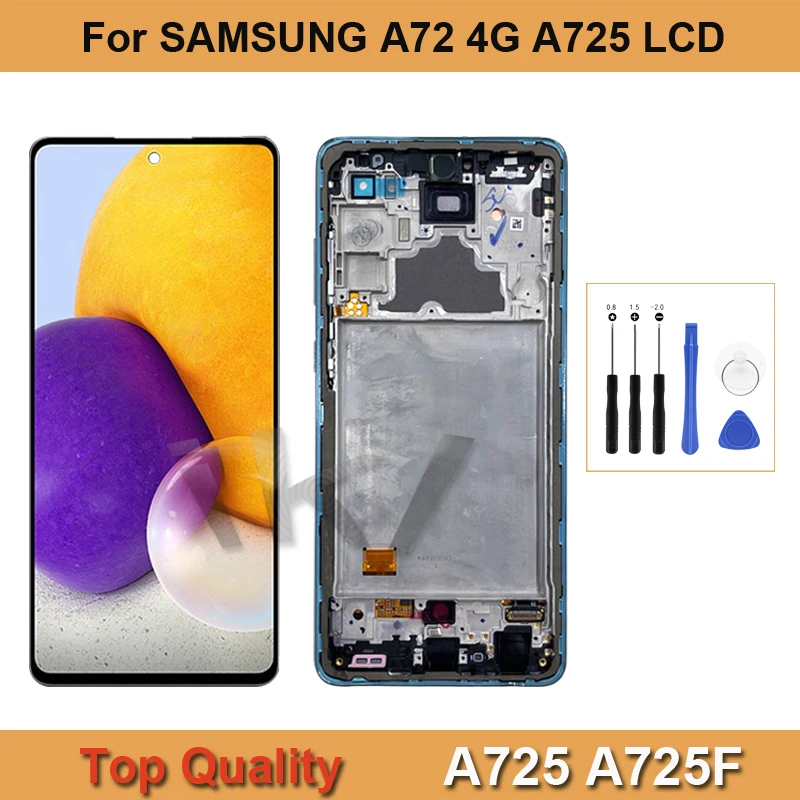 

ЖК-дисплей 6,7 дюйма для SAMSUNG Galaxy A72, 4G, стандартный AMOLED, запасной дисплей, сенсорный дигитайзер, детали, экран с рамкой