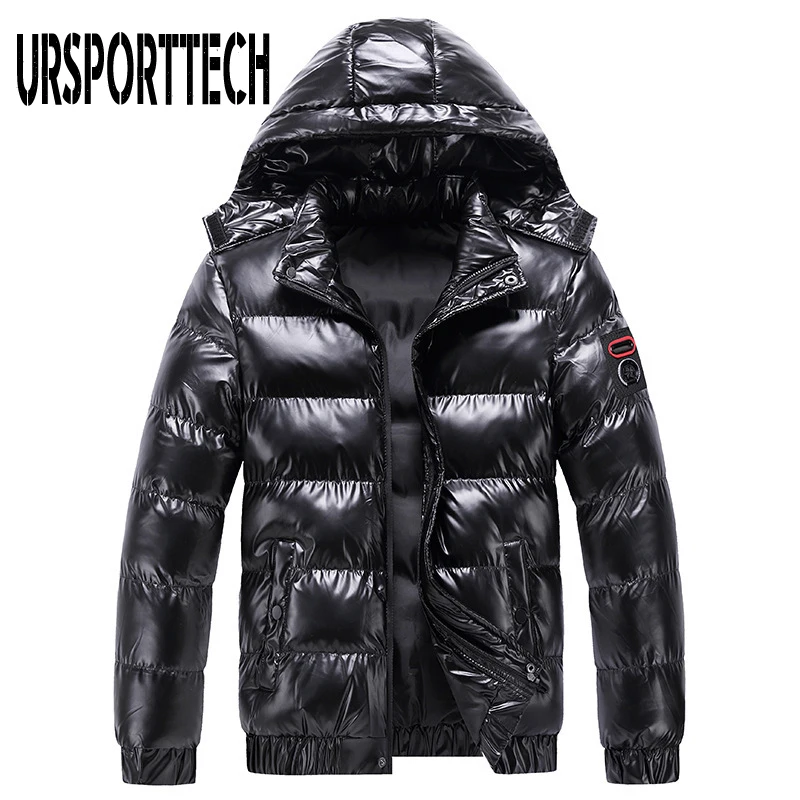 URSPORTTECH New Bright Winter Men's Jacket Hooded Casual Parka Outwear Thicken Warm Outwear Coat Men Clothing