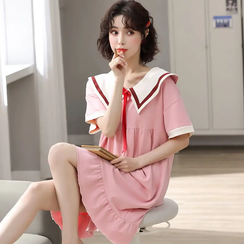 Ladies Nightdress Summer New Cotton Doll Collar Girl Cute Japanese Ins Student Uniform Pajamas Female Spring Nightgown