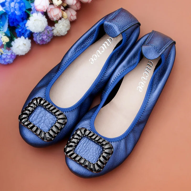 

AUCVEE Big Size 34-44 Women Flats Loafers Shoes Genuine Leather Top Quality Ladies Work Casual Shoes Slip On Female Ballet Flats
