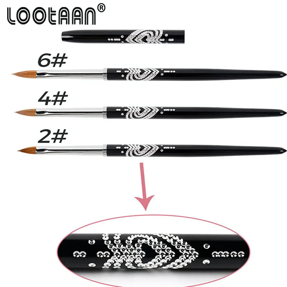 Lootaan 1 шт. 2 #4 #6 # 100% колонковая для акриловых ногтей кисть Резьба порошок гель
