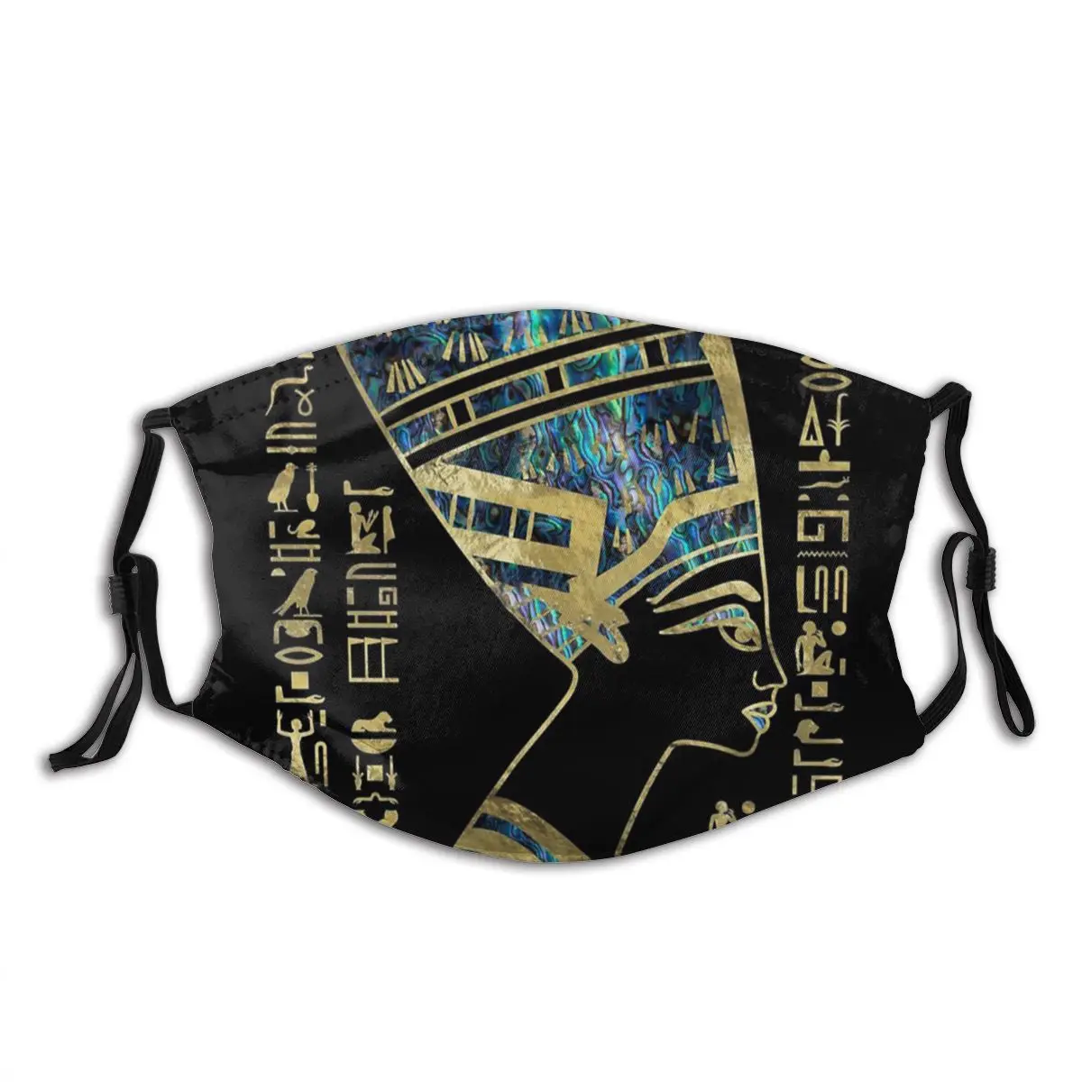 

Nefertiti Ornament Gold Abalone Egypt Egyptian Pharaoh Reusable Printed Mouth Face Mask Windproof Dust Proof with Filter Earloop