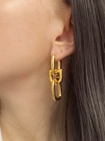 brass with 18k gold geo chained drop earrings women jewlery punk runway t show rare gothic japan south korean fashion