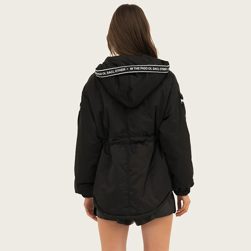 Women Winter Loose Hooded Sport Cotton Coat High Street Fashion Style Letter Contrast Color Stitching Thick Jacket | Женская одежда