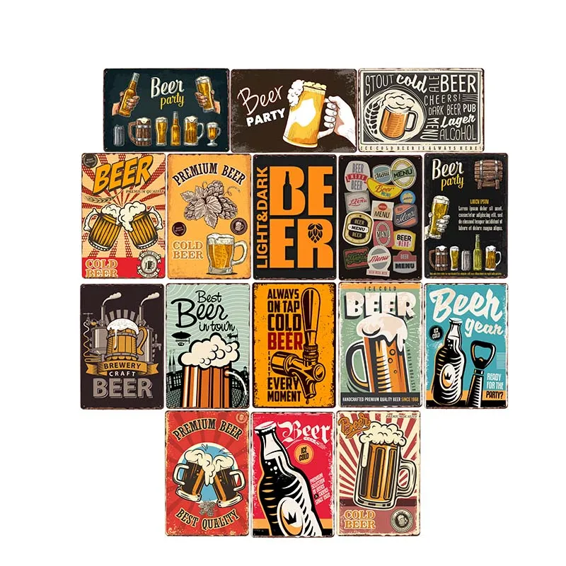 

Vintage Beer Metal Tin Signs Wall Art Plaque Retro Chic Bar Pub Club Shop Restaurant Home Decor Plate Painting