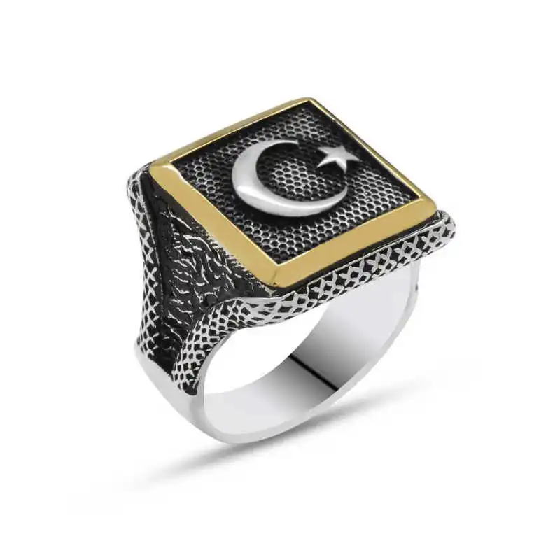 

Silver Turkish Flag Moon Star Men 'S Ring