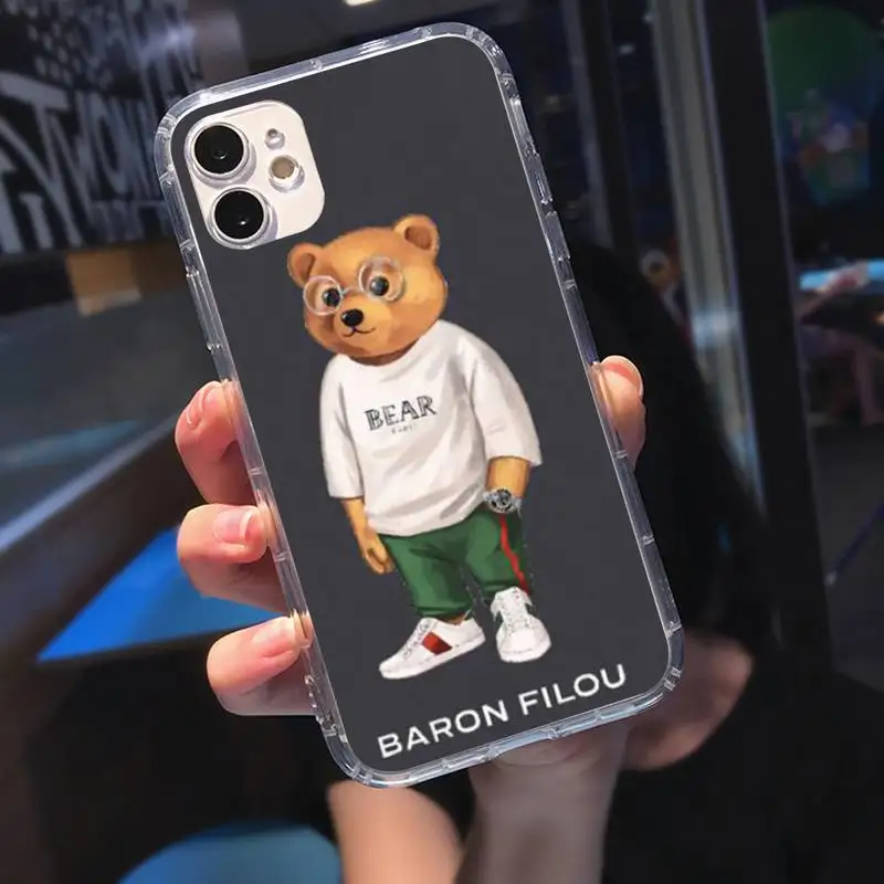 

Cute BEAR Cover Fashion Brand Fundas Soft Phone Case Transparent Case For Iphone 6 6s 7 8 Plus XR X XS 11 12 Pro Max