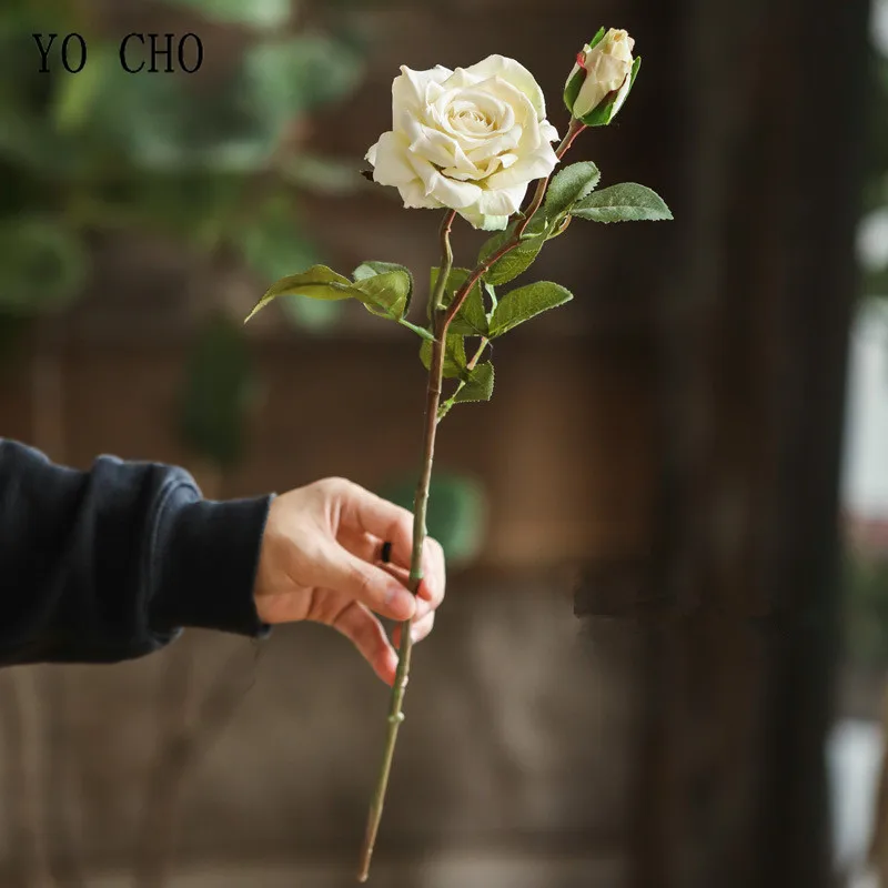 

YO CHO 2 head Vintage large roses Artificial silk Flowers Branch Big Flower Silk white peony Fake Flowers Autumn Wedding Home